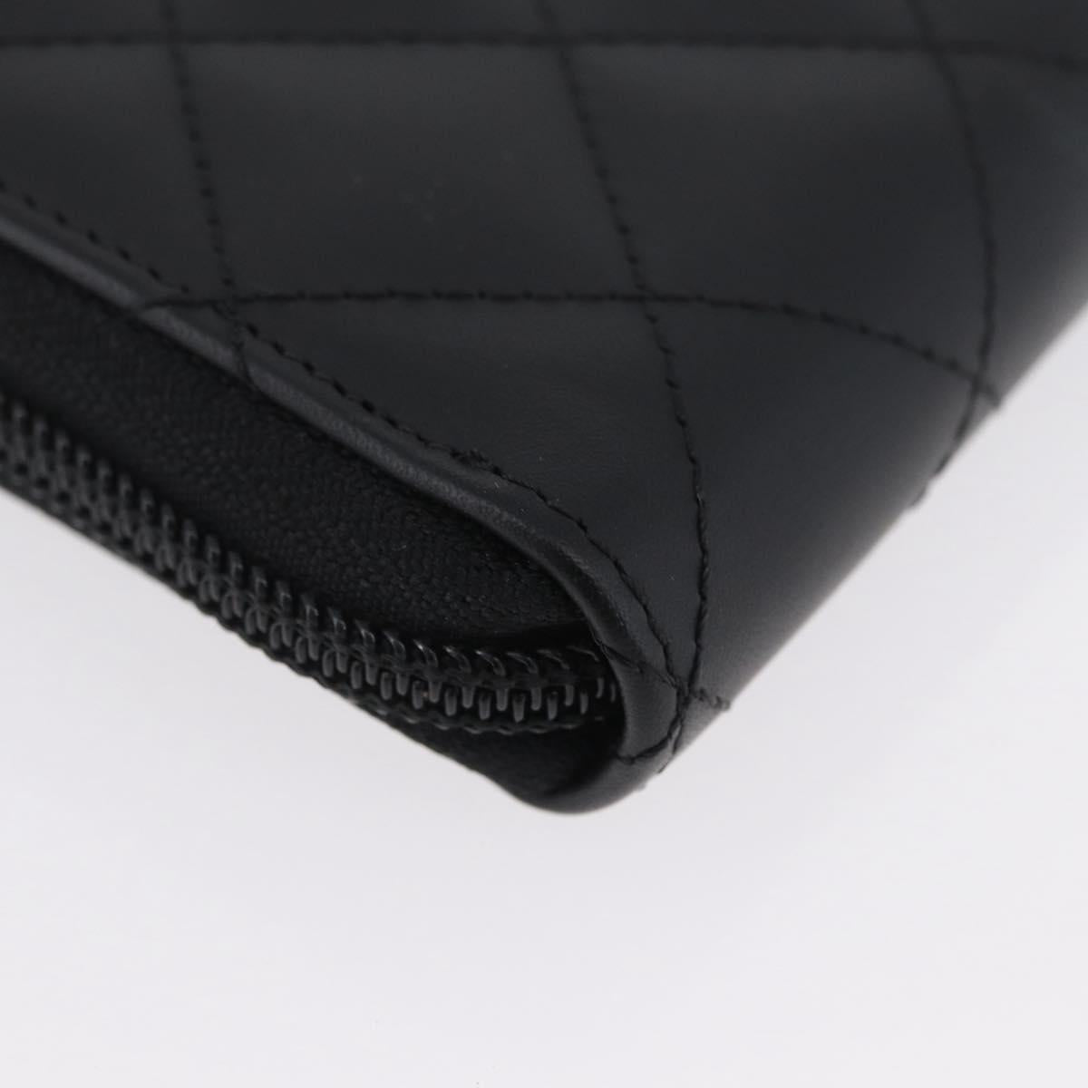 CHANEL Matelasse Cambon Line Long Wallet Leather Black Silver CC Auth 172434SAV