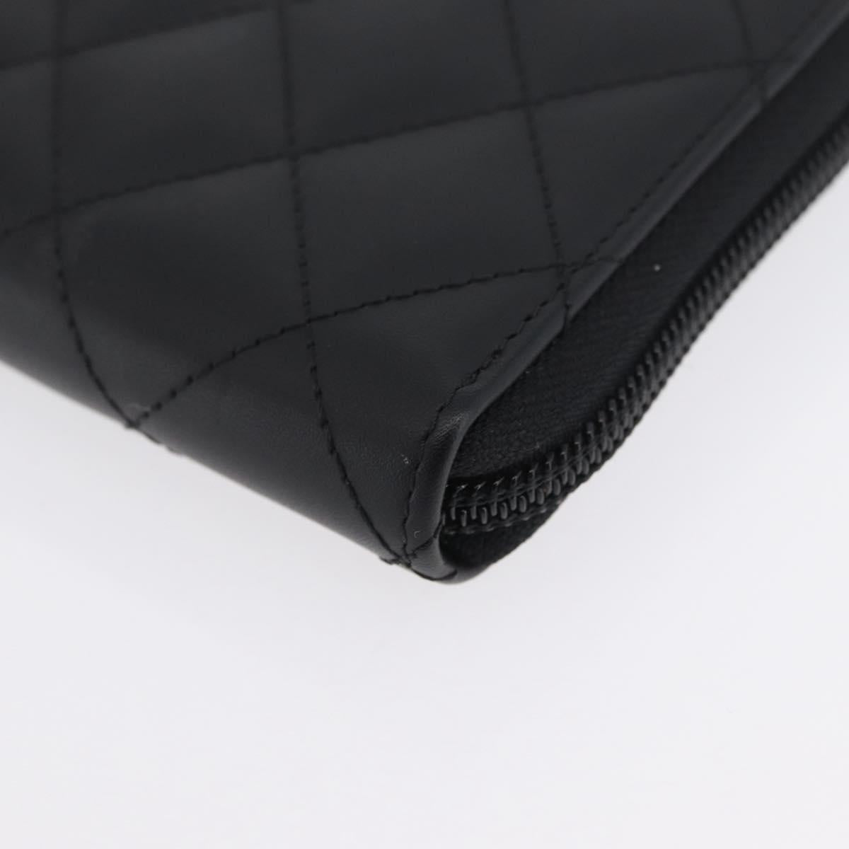 CHANEL Matelasse Cambon Line Long Wallet Leather Black Silver CC Auth 172434SAV