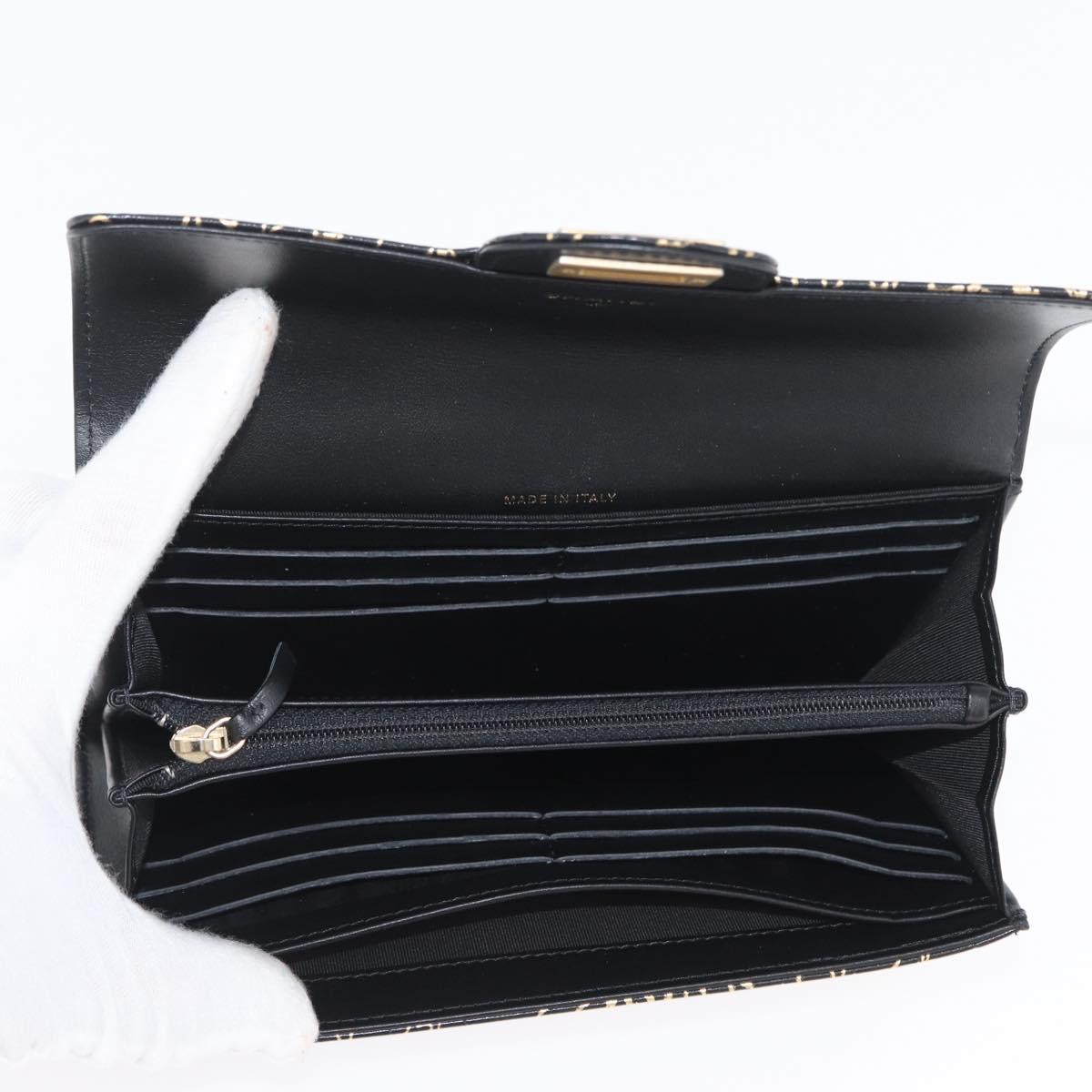 CHANEL 2.55 Long Wallet Croco Embossed Black Gold CC Auth 172450SAV