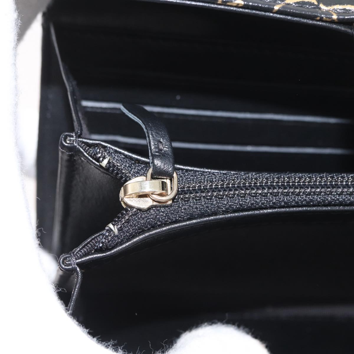 CHANEL 2.55 Long Wallet Croco Embossed Black Gold CC Auth 172450SAV