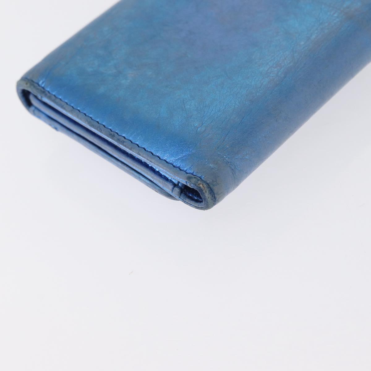 CHANEL Compact Wallet Leather Blue Silver CC Auth 172453