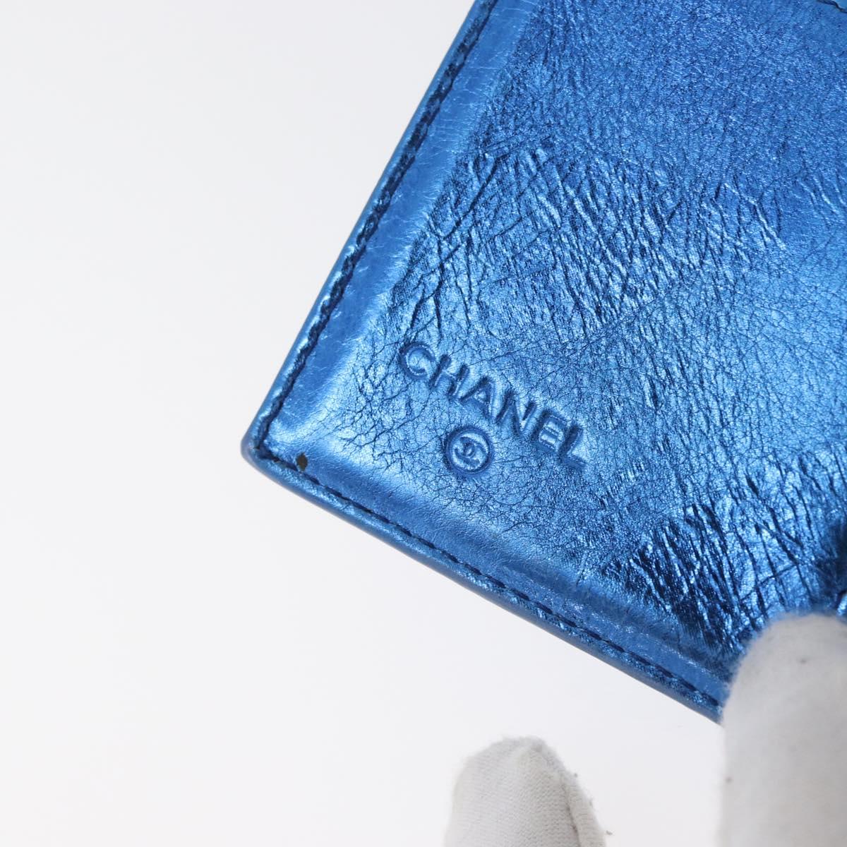 CHANEL Compact Wallet Leather Blue Silver CC Auth 172453