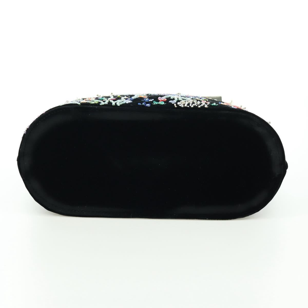 Salvatore Ferragamo beads Hand Bag Velor Black Silver Auth 172459V