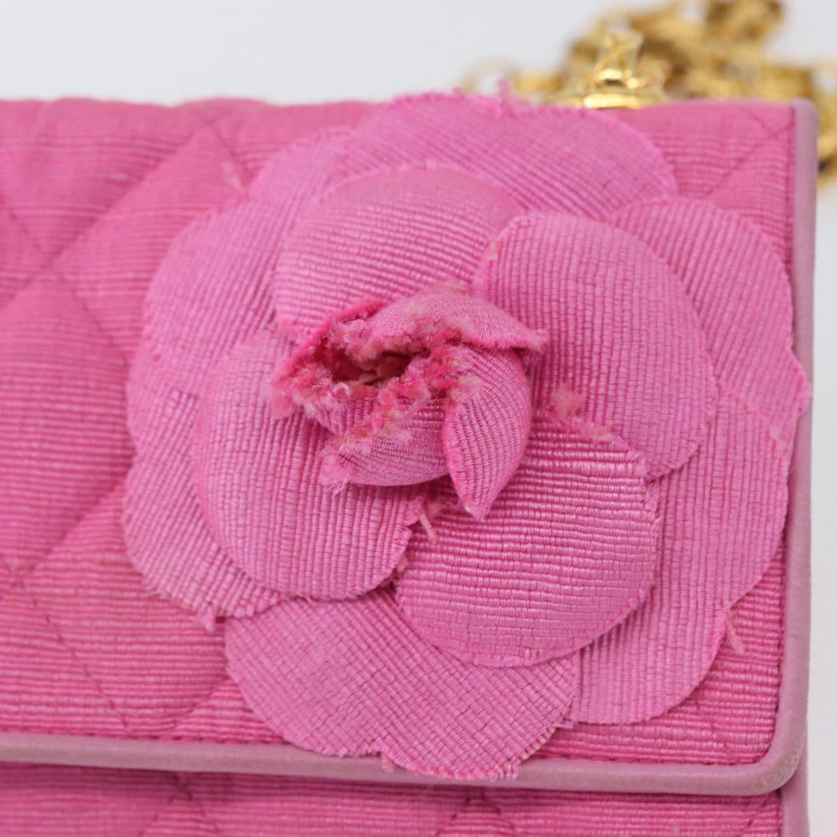 CHANEL Matelasse Chain Camelia Shoulder Bag Canvas Pink Gold CC Auth 172461V