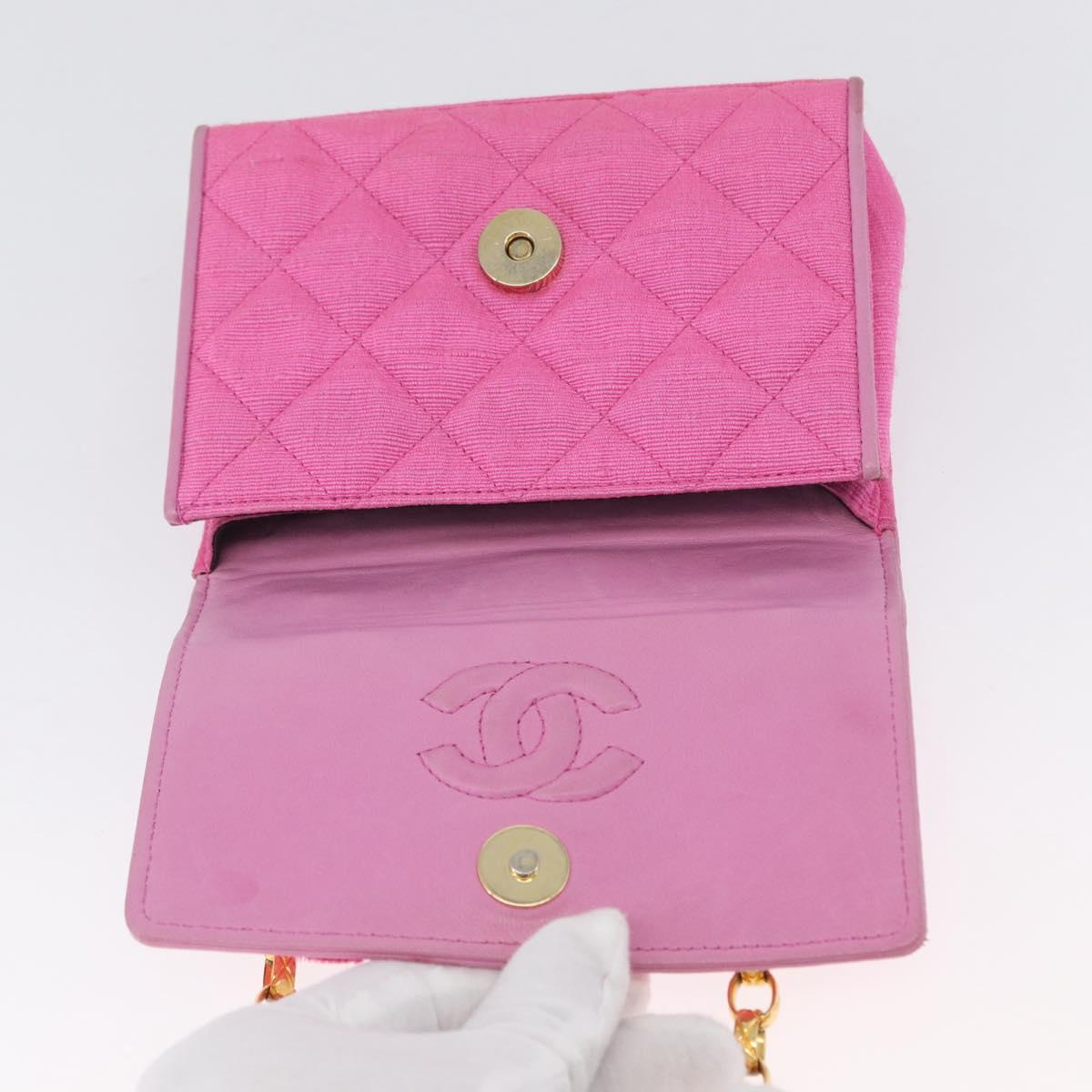 CHANEL Matelasse Chain Camelia Shoulder Bag Canvas Pink Gold CC Auth 172461V
