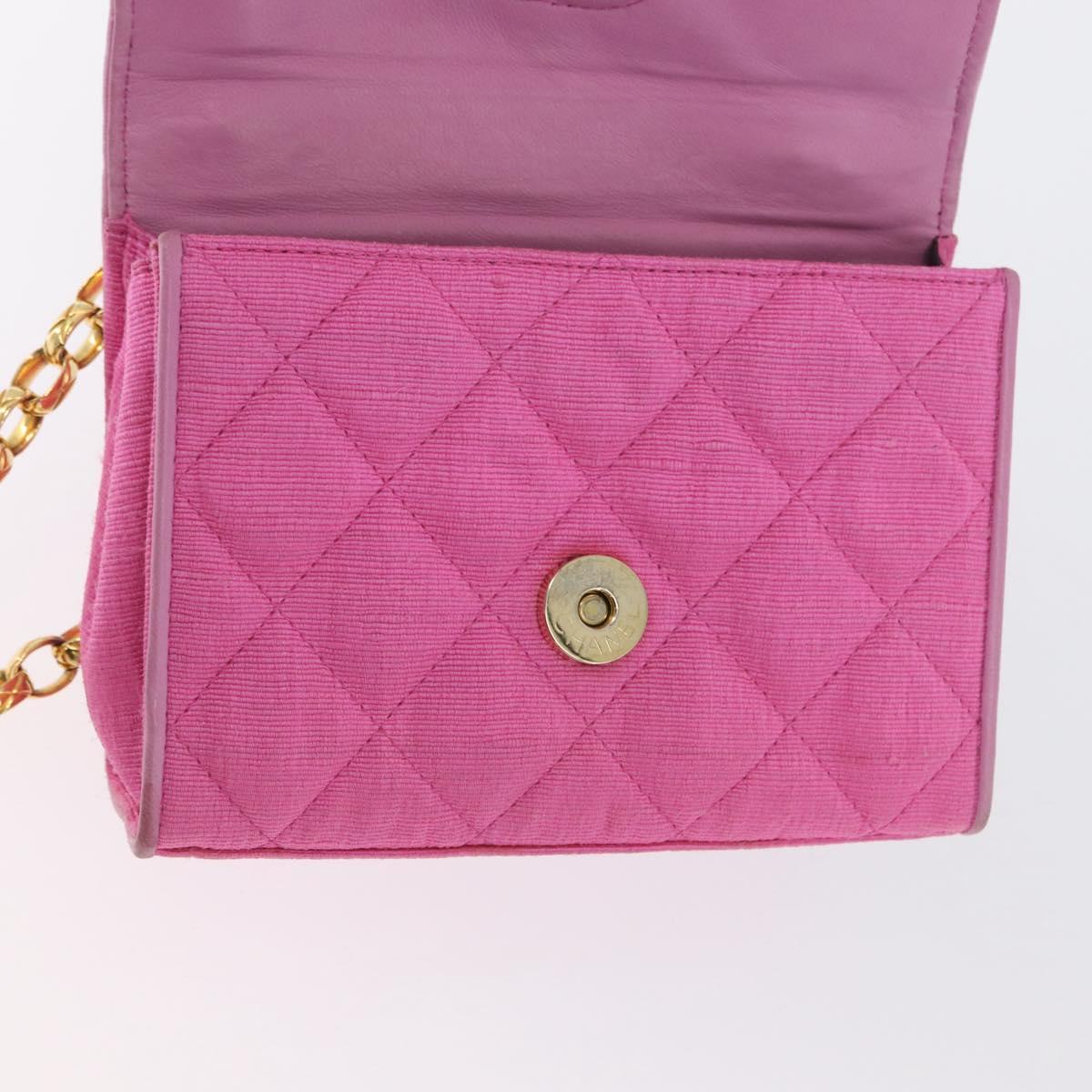 CHANEL Matelasse Chain Camelia Shoulder Bag Canvas Pink Gold CC Auth 172461V