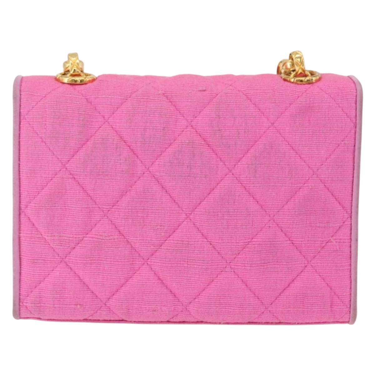 CHANEL Matelasse Chain Camelia Shoulder Bag Canvas Pink Gold CC Auth 172461V