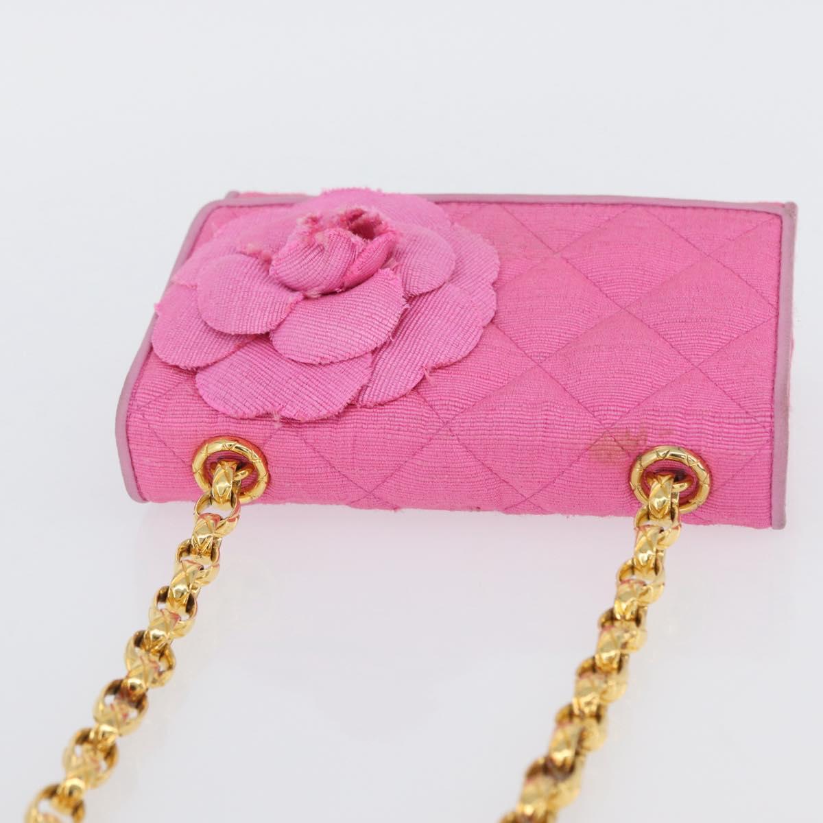 CHANEL Matelasse Chain Camelia Shoulder Bag Canvas Pink Gold CC Auth 172461V