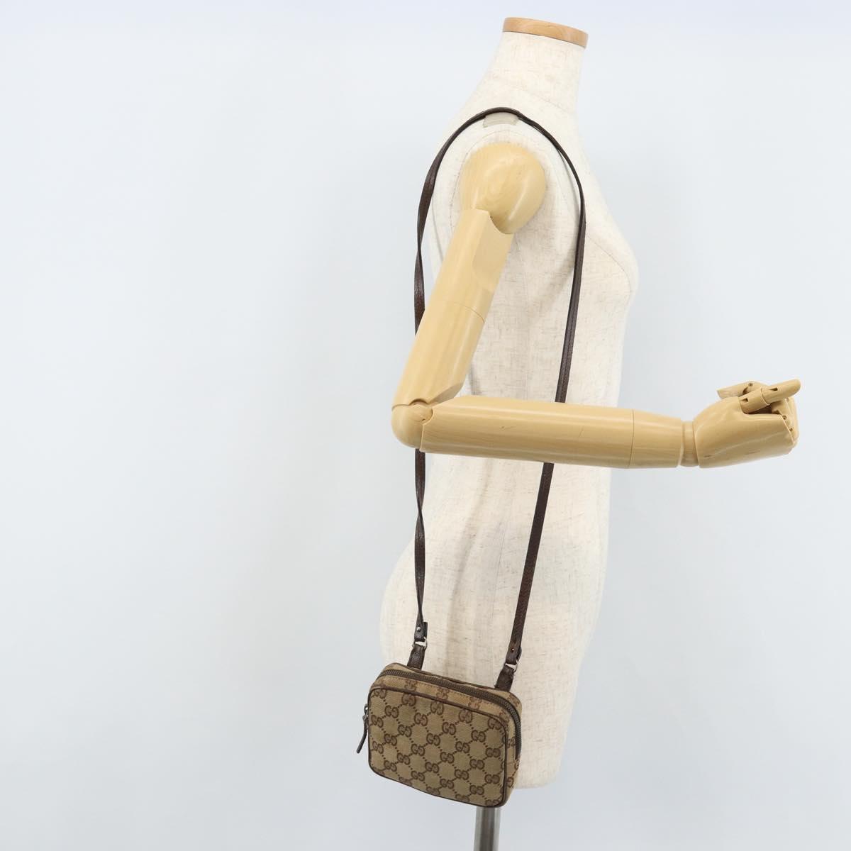 GUCCI GG Canvas Shoulder Bag Beige Silver 120975 Auth 172462