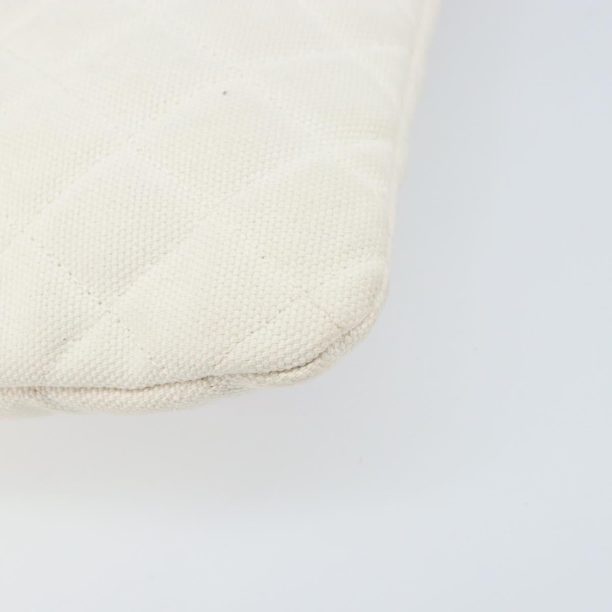 CHANEL Matelasse Clutch Bag Canvas White Silver CC Auth 172468V