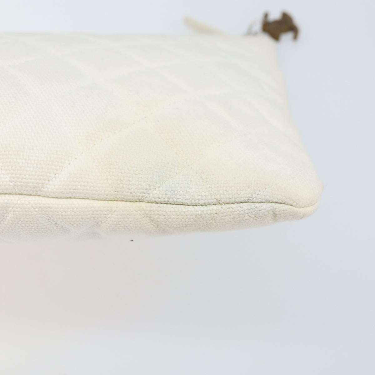 CHANEL Matelasse Clutch Bag Canvas White Silver CC Auth 172468V
