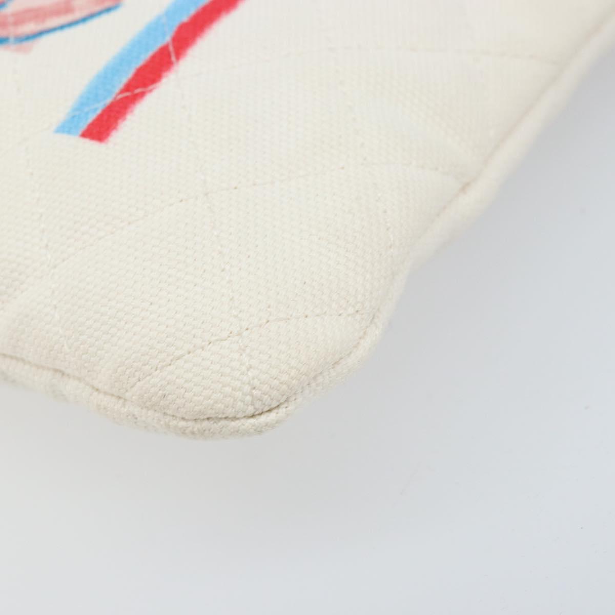 CHANEL Matelasse Clutch Bag Canvas White Silver CC Auth 172468V
