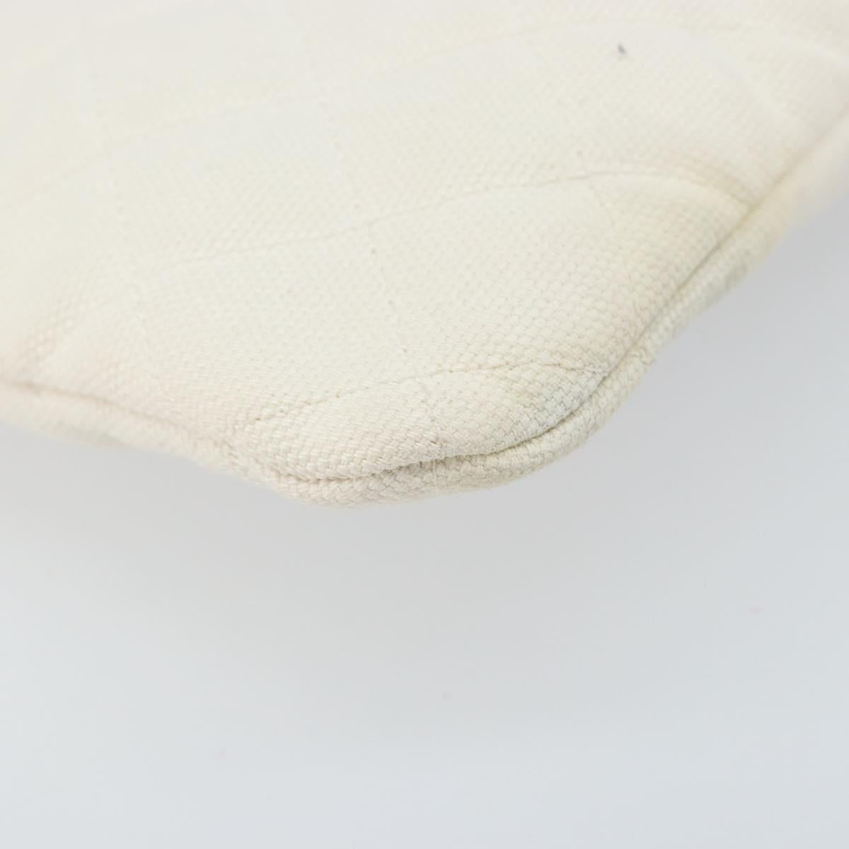 CHANEL Matelasse Clutch Bag Canvas White Silver CC Auth 172468V
