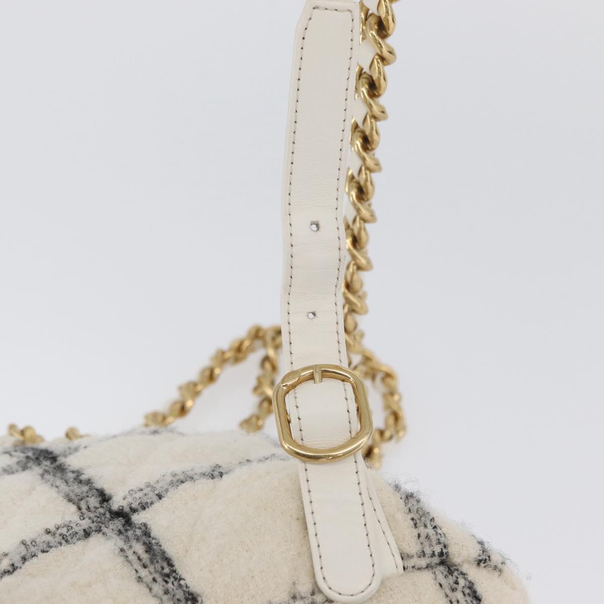 CHANEL Matelasse Chain Backpack Tweed White Gold CC Auth 172472SM