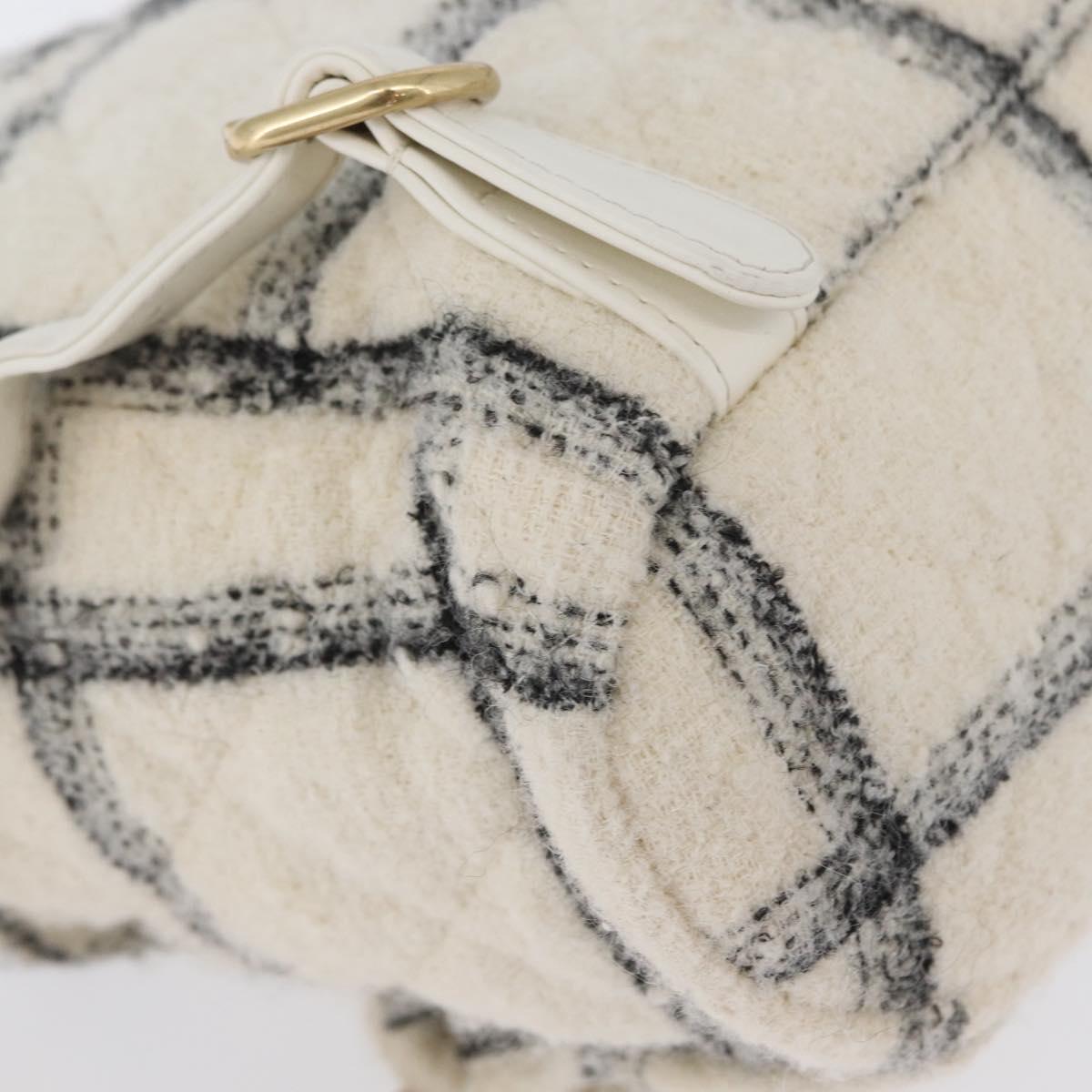 CHANEL Matelasse Chain Backpack Tweed White Gold CC Auth 172472SM