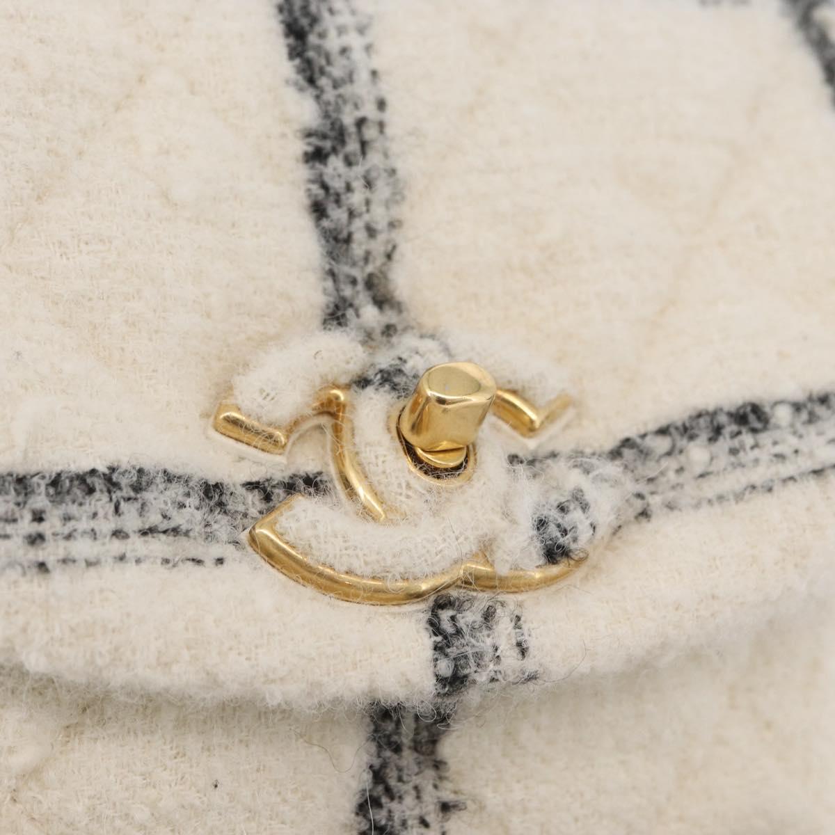 CHANEL Matelasse Chain Backpack Tweed White Gold CC Auth 172472SM