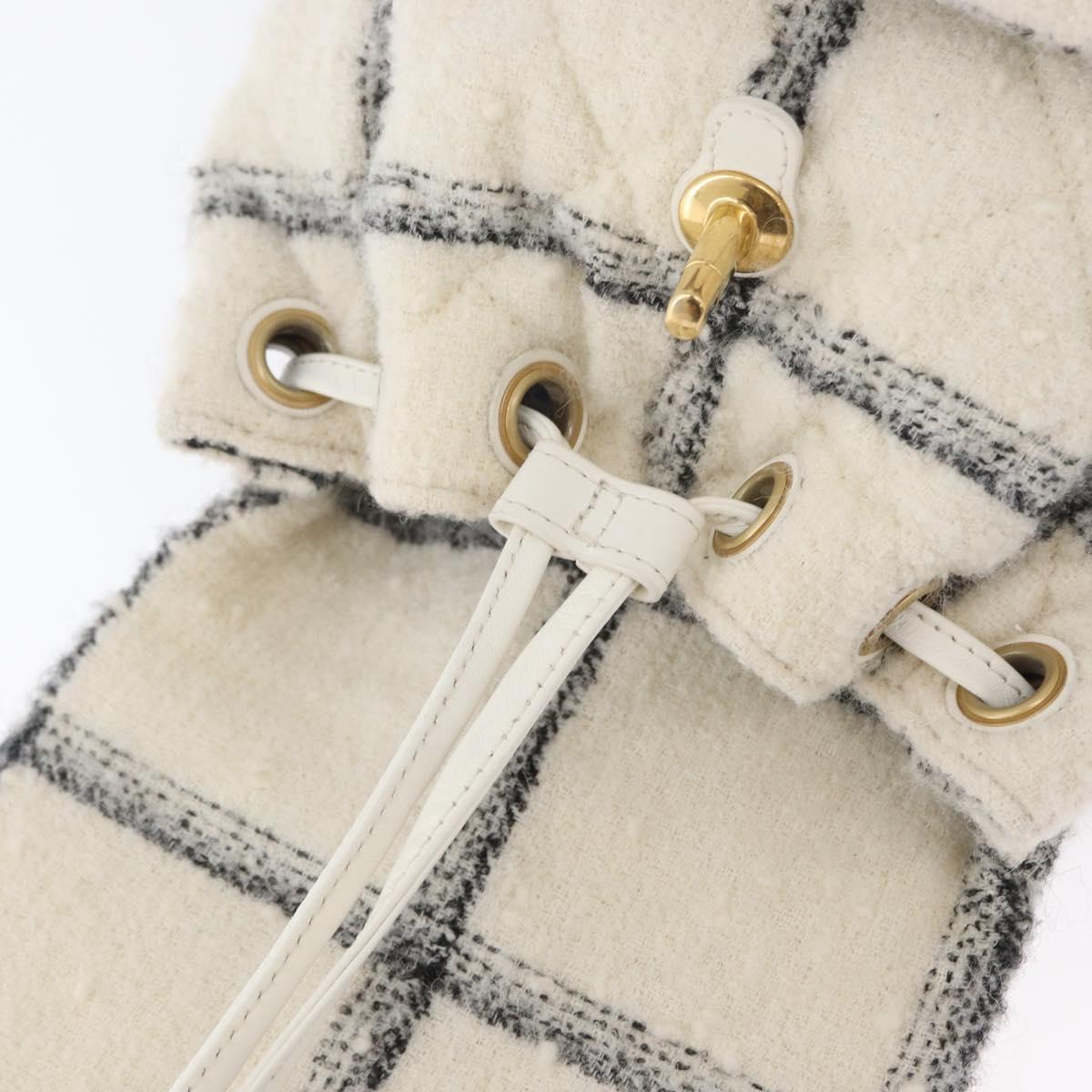 CHANEL Matelasse Chain Backpack Tweed White Gold CC Auth 172472SM