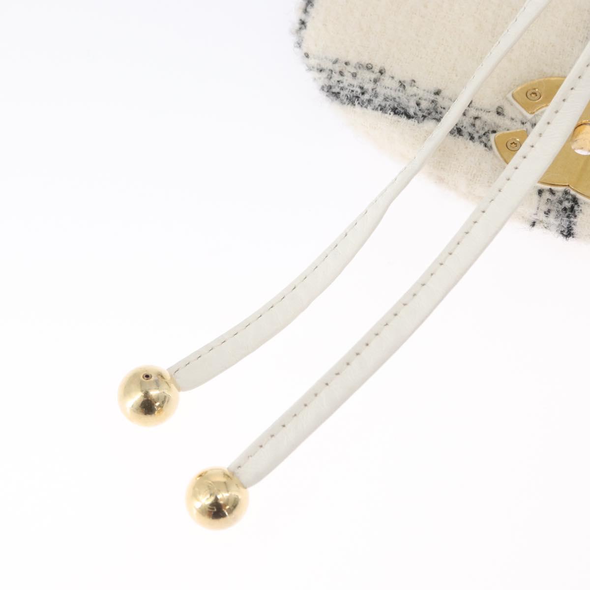 CHANEL Matelasse Chain Backpack Tweed White Gold CC Auth 172472SM