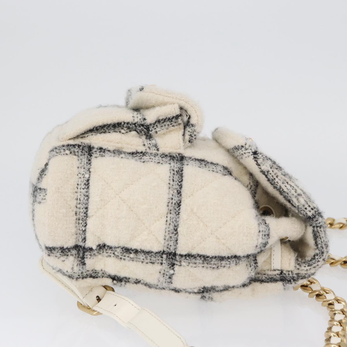 CHANEL Matelasse Chain Backpack Tweed White Gold CC Auth 172472SM