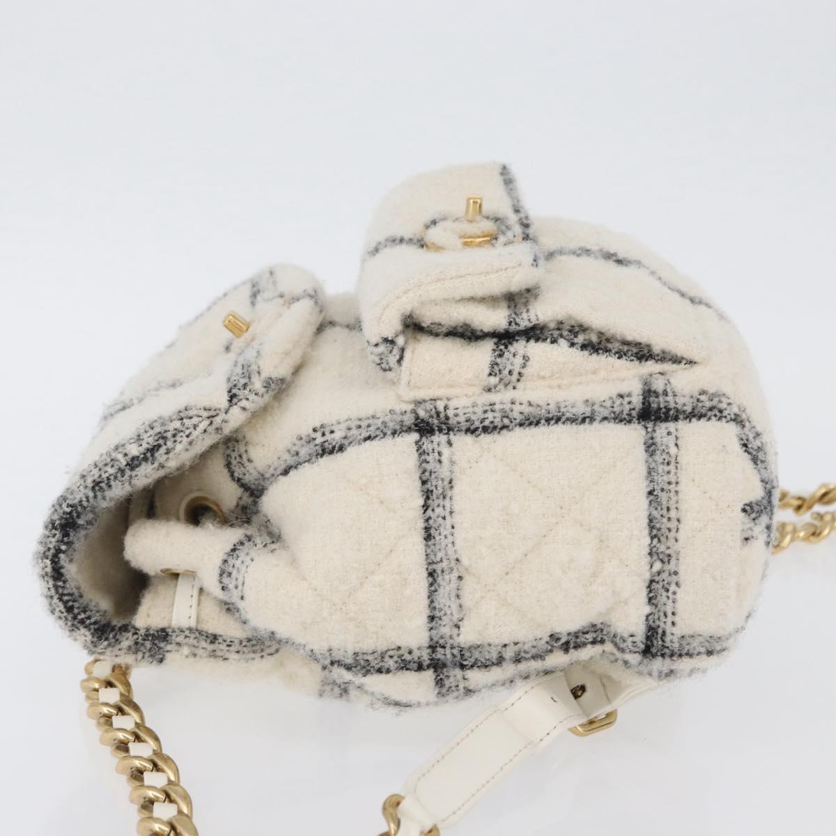 CHANEL Matelasse Chain Backpack Tweed White Gold CC Auth 172472SM