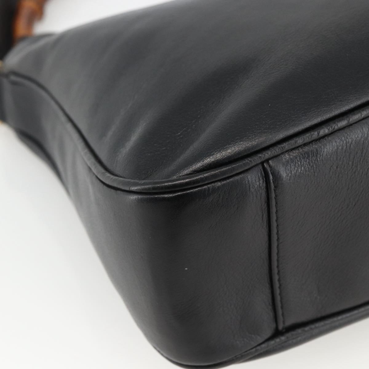 GUCCI Bamboo Hand Bag Leather 2way Black Gold 001 1705 1638 Auth 172475