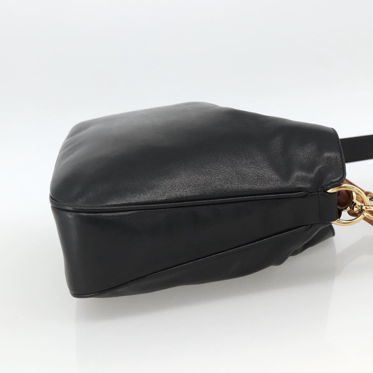 GUCCI Bamboo Hand Bag Leather 2way Black Gold 001 1705 1638 Auth 172475