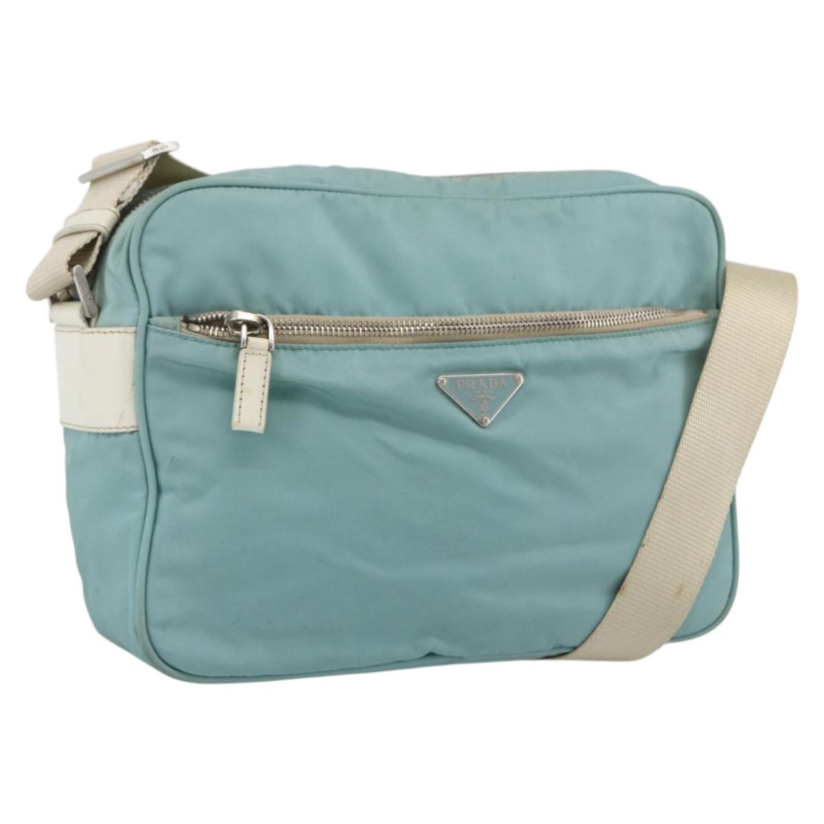 PRADA Shoulder Bag Nylon Light Blue Silver Auth 172476A