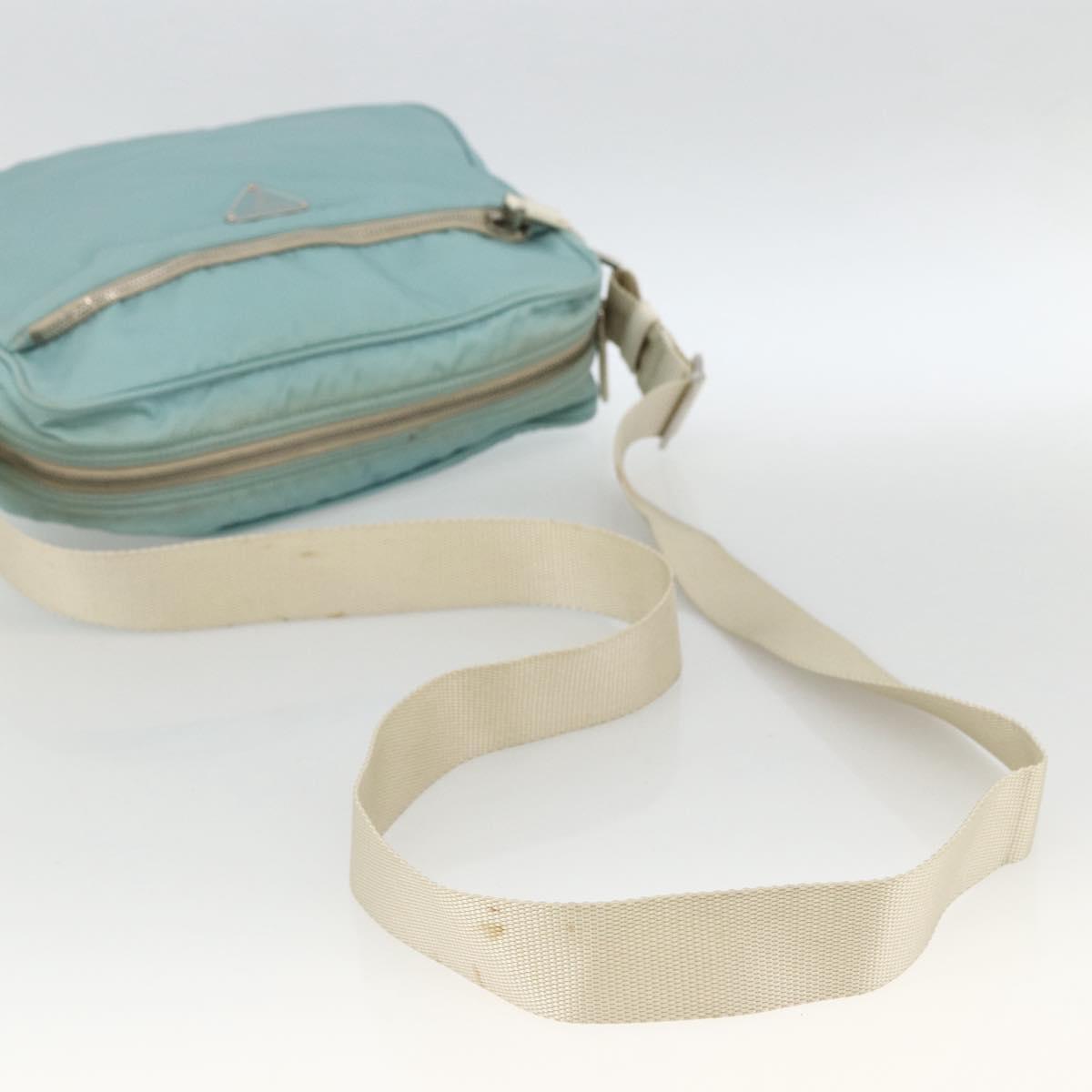 PRADA Shoulder Bag Nylon Light Blue Silver Auth 172476A