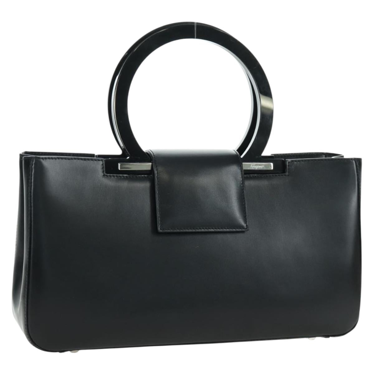 Salvatore Ferragamo Gancini Hand Bag Leather Black Silver Auth 172480V
