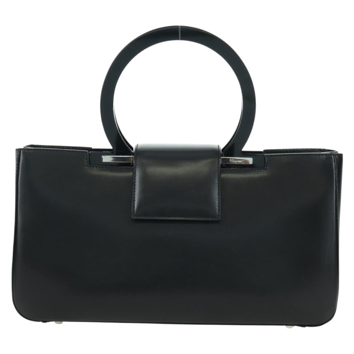 Salvatore Ferragamo Gancini Hand Bag Leather Black Silver Auth 172480V