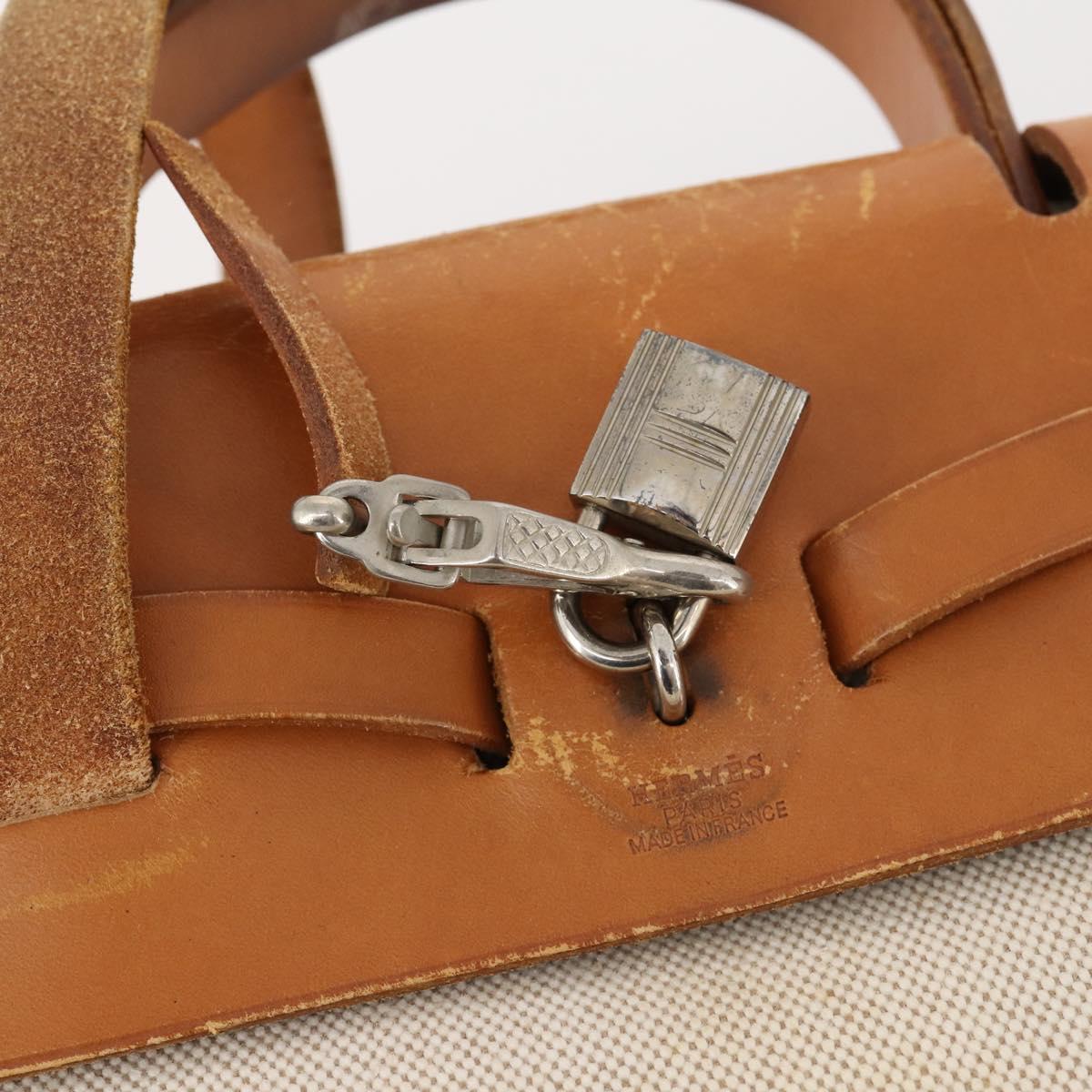 HERMES Herbag Ad PM Backpack Canvas Leather 2way Beige Silver Auth 172481