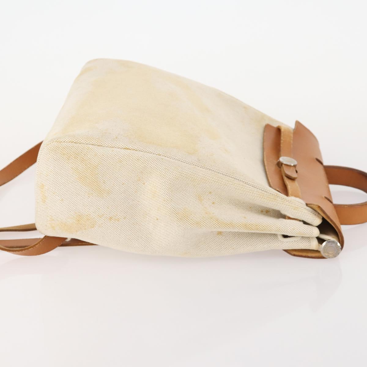 HERMES Herbag Ad PM Backpack Canvas Leather 2way Beige Silver Auth 172481