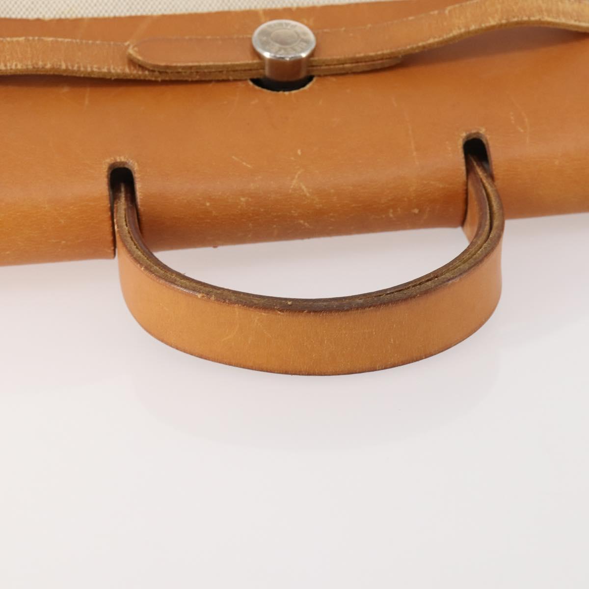 HERMES Herbag Ad PM Backpack Canvas Leather 2way Beige Silver Auth 172481