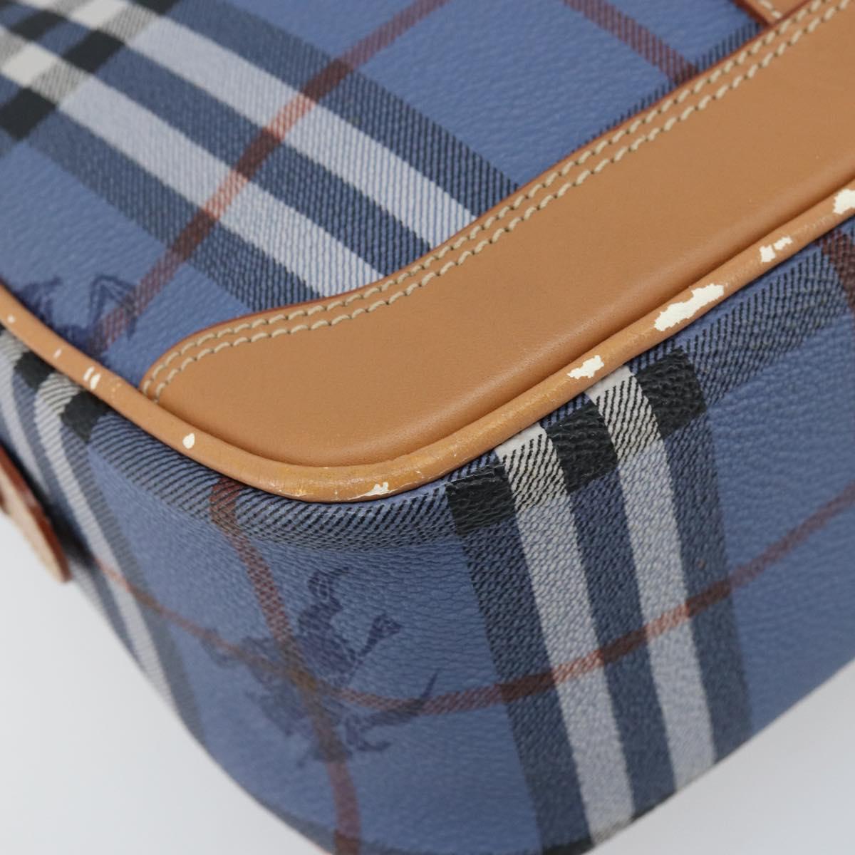 Burberrys Nova Check Hand Bag PVC Leather 2way Blue Gold Auth 172484