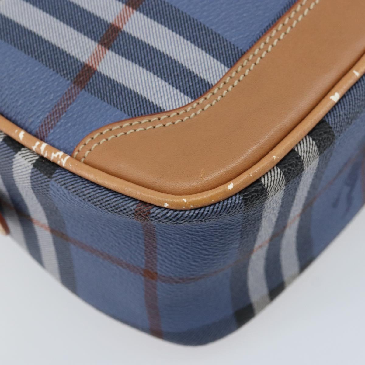 Burberrys Nova Check Hand Bag PVC Leather 2way Blue Gold Auth 172484