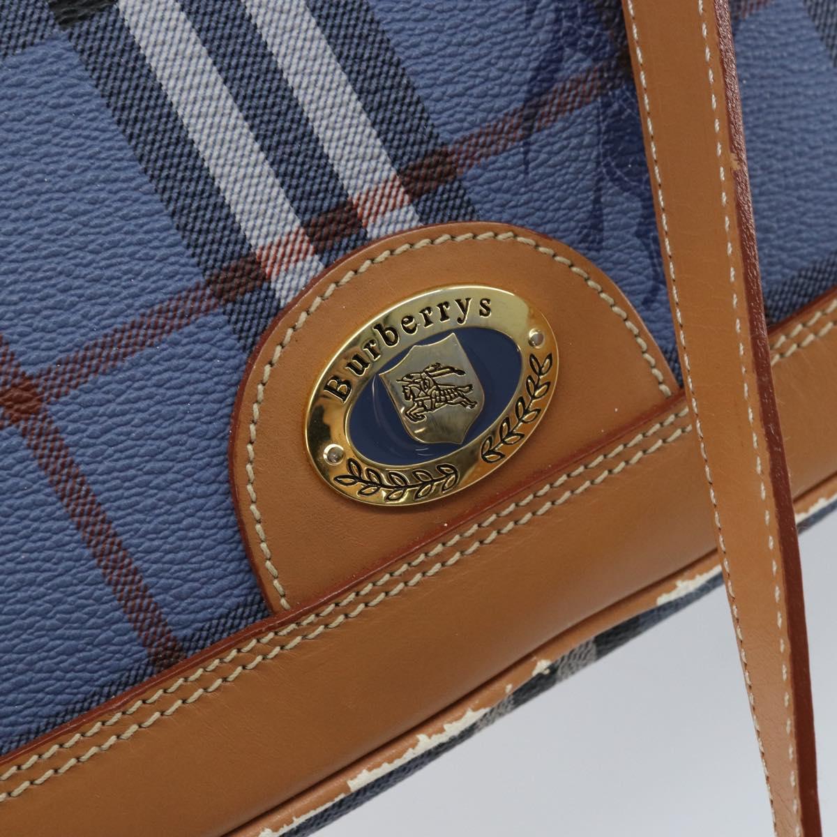 Burberrys Nova Check Hand Bag PVC Leather 2way Blue Gold Auth 172484