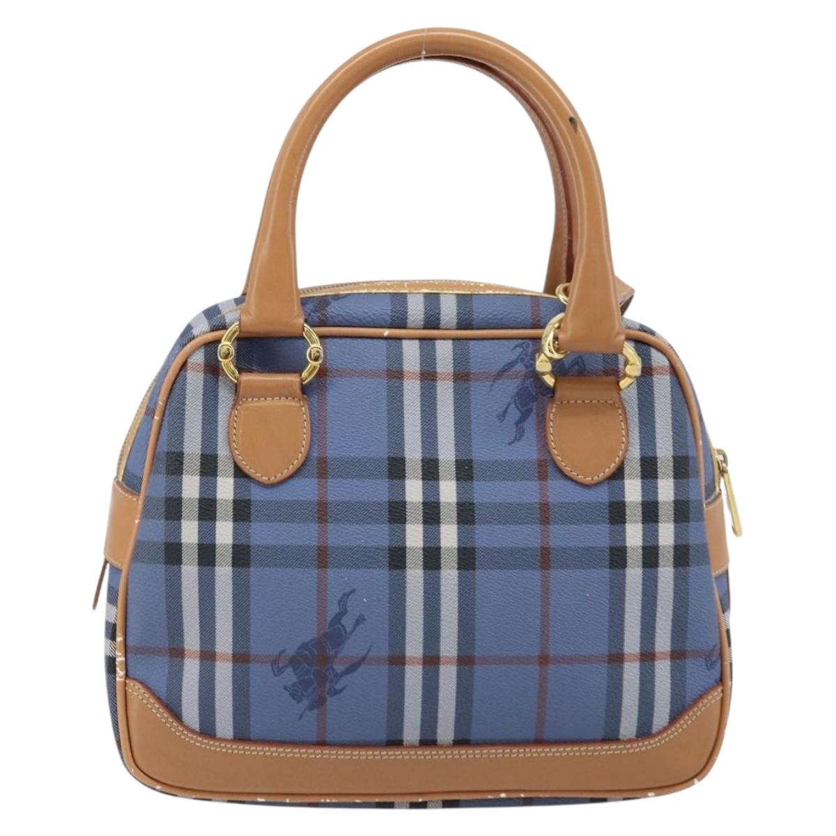 Burberrys Nova Check Hand Bag PVC Leather 2way Blue Gold Auth 172484