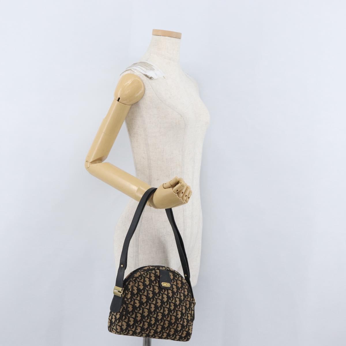 Christian Dior Trotter Canvas Shoulder Bag Navy Gold Auth 172485