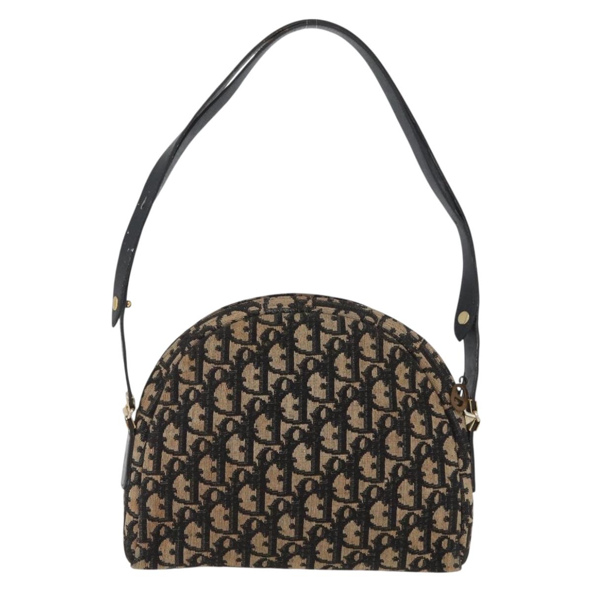 Christian Dior Trotter Canvas Shoulder Bag Navy Gold Auth 172485