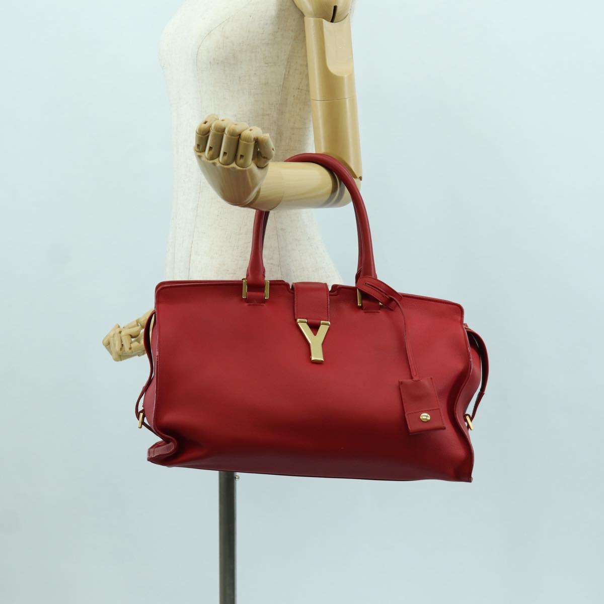 SAINT LAURENT Cabas Classic Hand Bag Leather Red Gold 311208 Auth 172487M