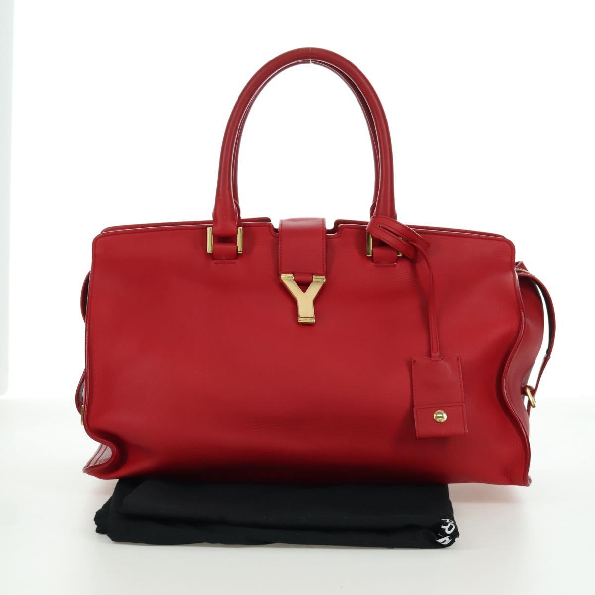 SAINT LAURENT Cabas Classic Hand Bag Leather Red Gold 311208 Auth 172487M