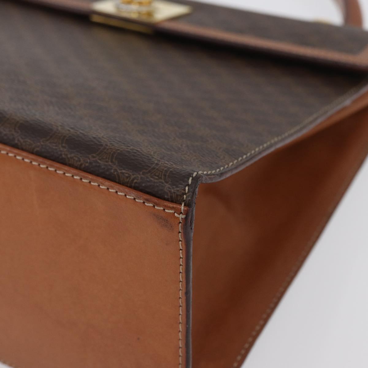 CELINE Macadam Canvas Hand Bag PVC Leather Brown Gold Auth 172507