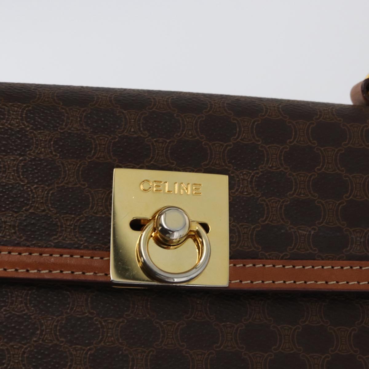 CELINE Macadam Canvas Hand Bag PVC Leather Brown Gold Auth 172507