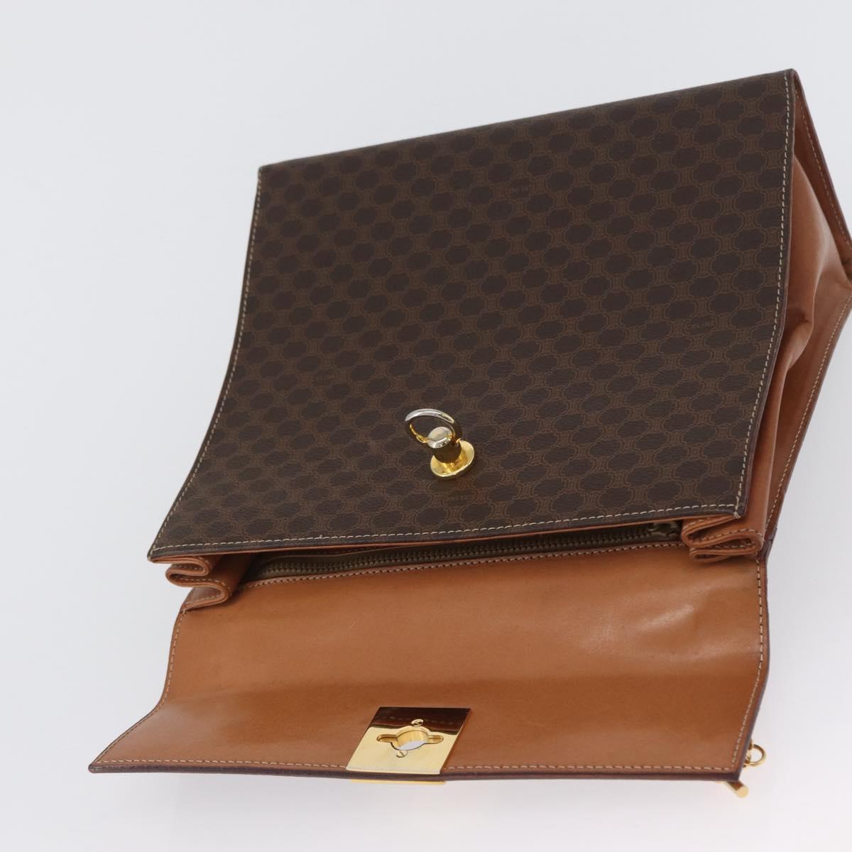 CELINE Macadam Canvas Hand Bag PVC Leather Brown Gold Auth 172507