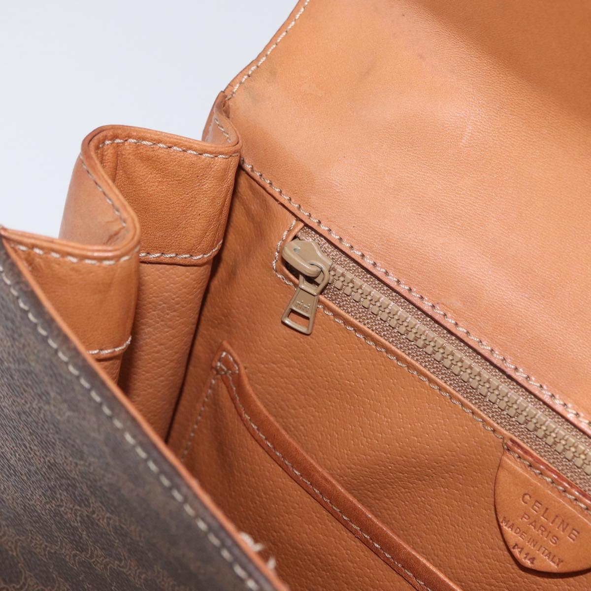 CELINE Macadam Canvas Hand Bag PVC Leather Brown Gold Auth 172507