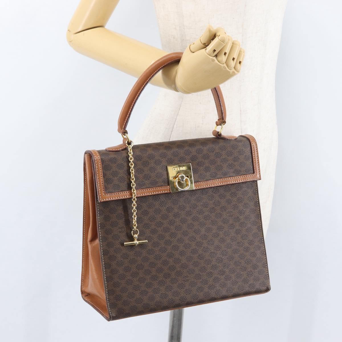 CELINE Macadam Canvas Hand Bag PVC Leather Brown Gold Auth 172507