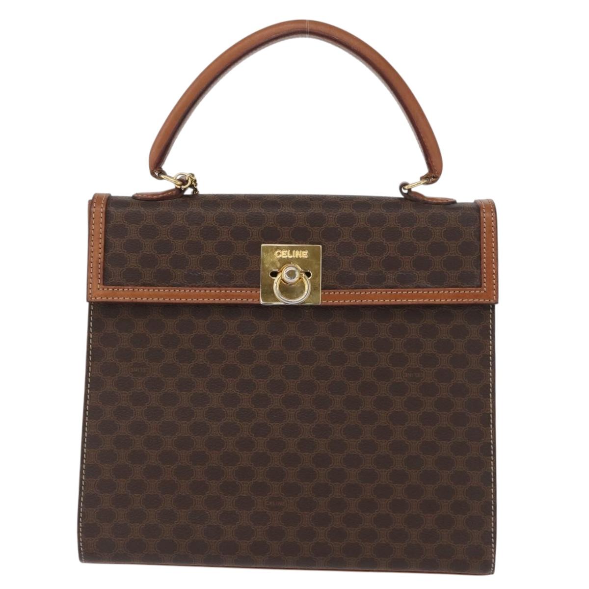 CELINE Macadam Canvas Hand Bag PVC Leather Brown Gold Auth 172507