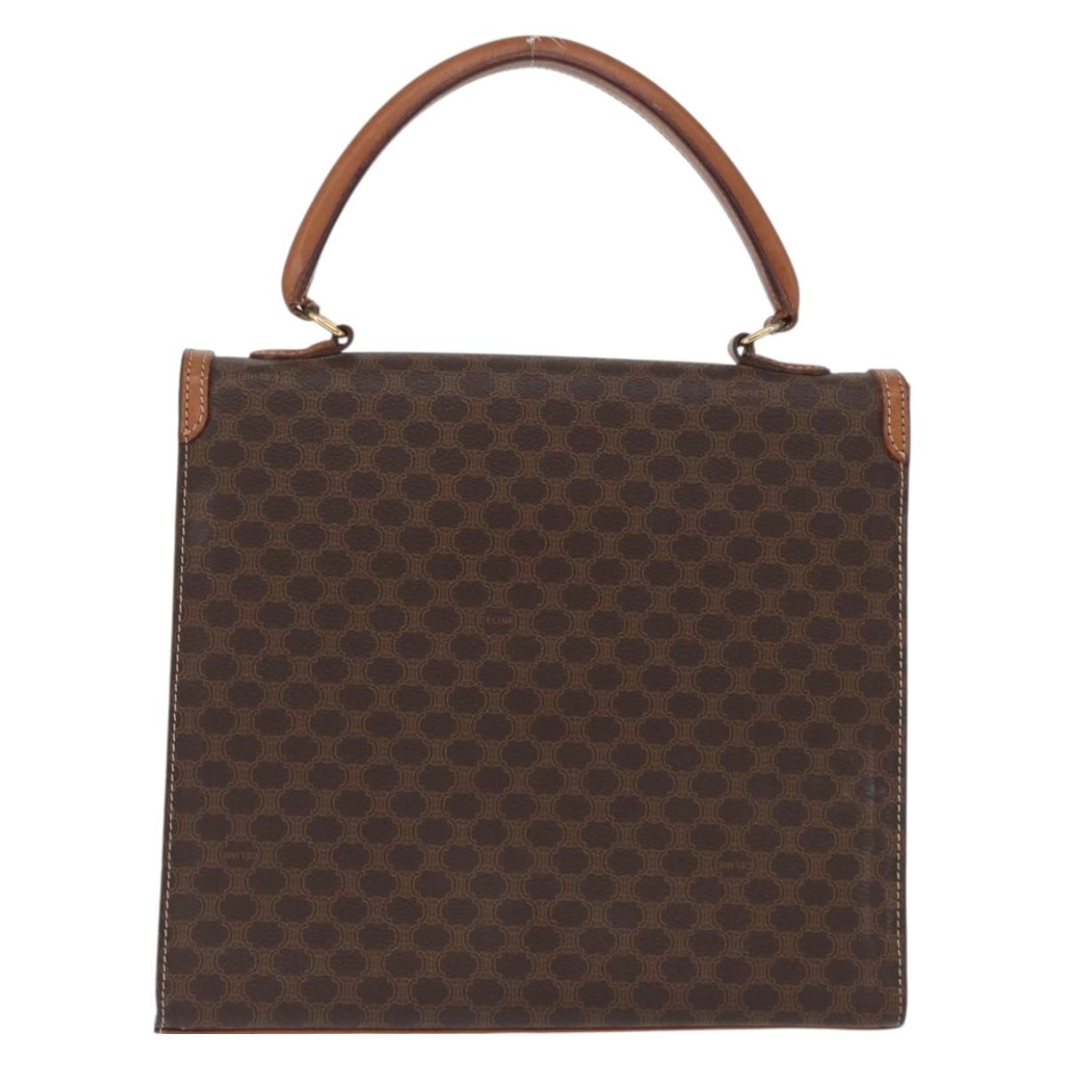 CELINE Macadam Canvas Hand Bag PVC Leather Brown Gold Auth 172507