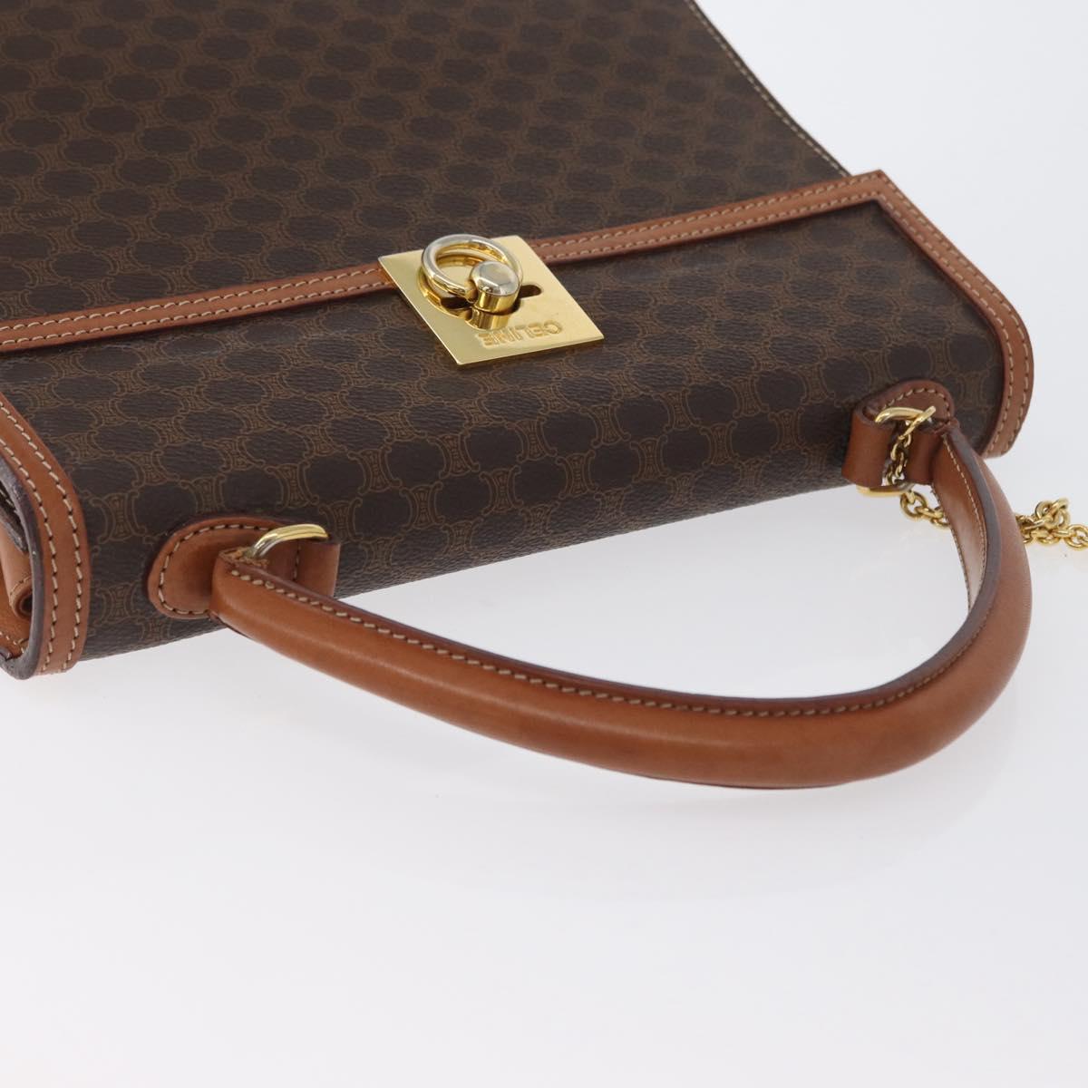 CELINE Macadam Canvas Hand Bag PVC Leather Brown Gold Auth 172507