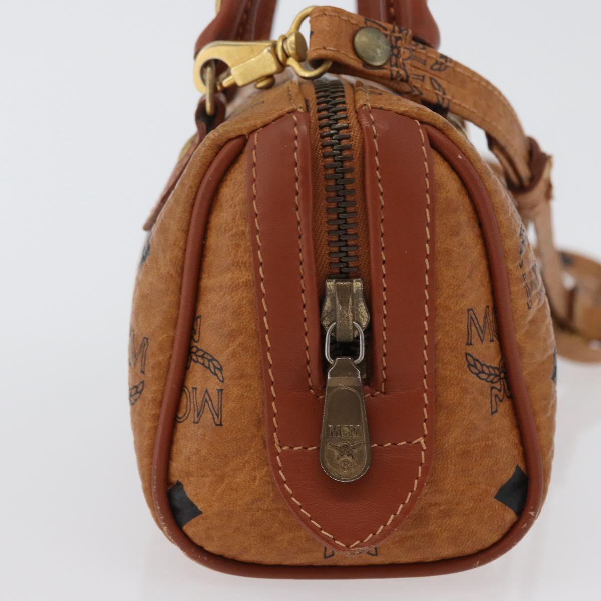 MCM Logogram Vicetos Mini Boston Bag PVC 2way Brown Gold Auth 172512A